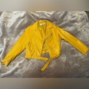 Zara Faux Leather medium mustard colored biker jacket.